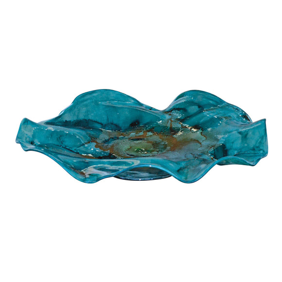 Turquoise Glass Scalloped Bowl