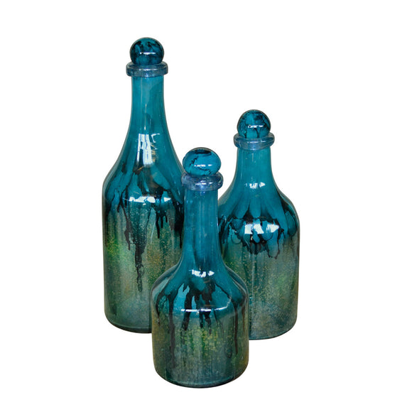 Turquoise Glass Bottles / set of 3