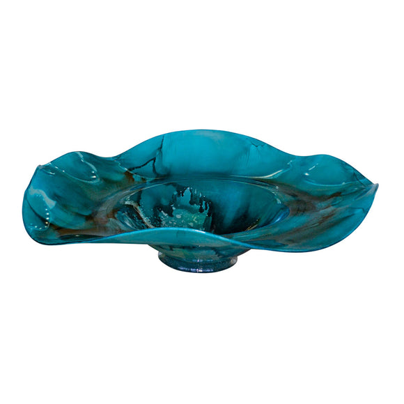 Turquoise Glass Ruffle Bowl