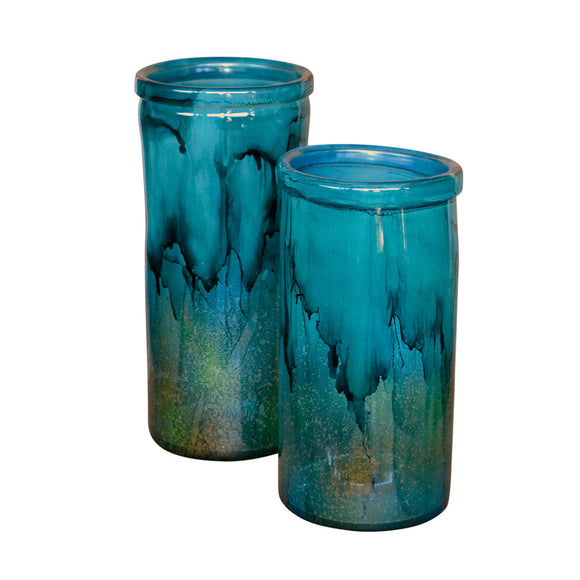 Turquoise Glass Cylinders / set of 2