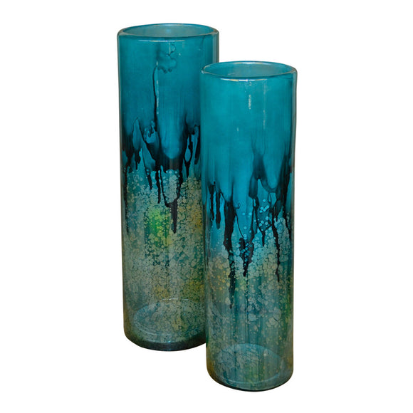 Turquoise Glass Cylinders / set of 2